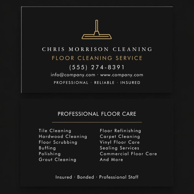 Floor Cleaning Service Professional Black Gold Business Card (Creator Uploaded)
