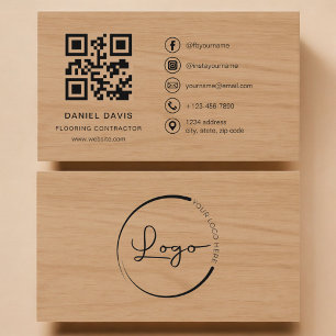 Flooring Contractor Wood Professional QR Code Business Card