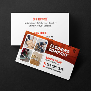 Flooring Contractor Wooden Floor Tile Orange White Business Card