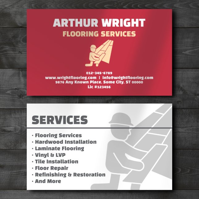 Flooring Installation Professional Red Business Card (Creator Uploaded)