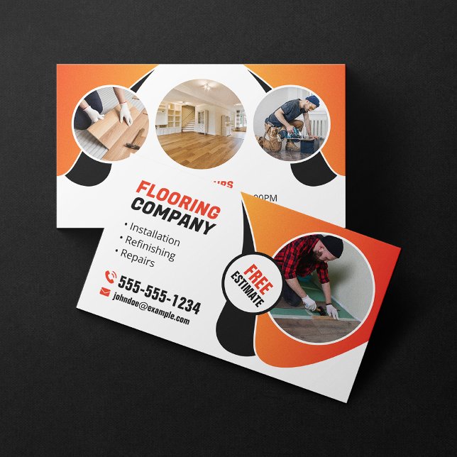 Flooring Service Wood Floor Tile Black Orange Business Card (Creator Uploaded)