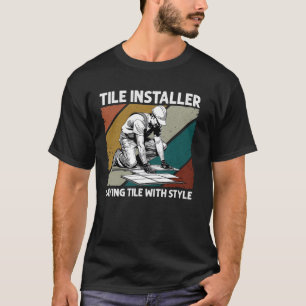 Flooring Tiler Craftsman Laying With Style Tile In T-Shirt