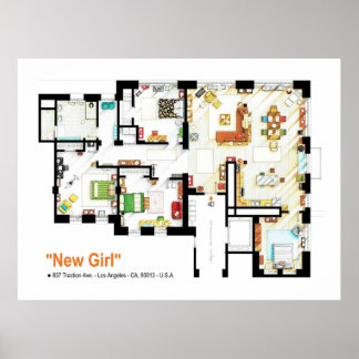 Floorplan of the loft  apartment from NEW GIRL Poster