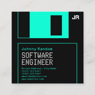 Floppy disc black cyan retro style  square business card