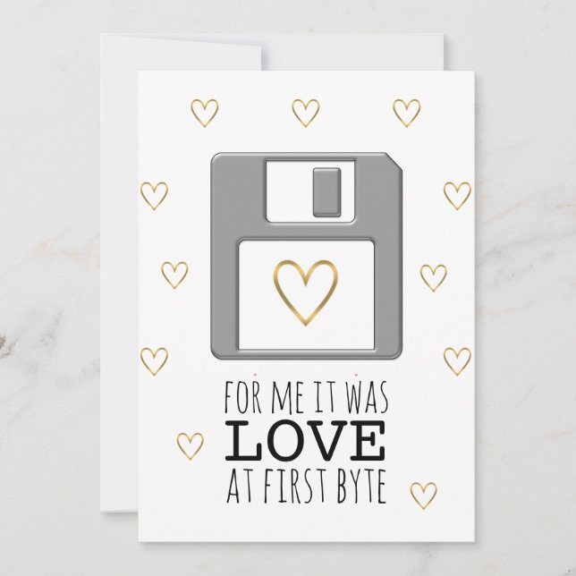 Floppy Disc Computer Love at First Byte Valentine  Holiday Card (Front)