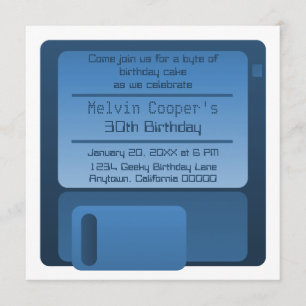 Floppy Disc Geek Birthday Party Invite, Dark Blue Invitation