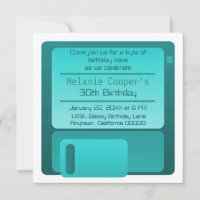 Floppy Disc Geek Birthday Party Invite, Teal
