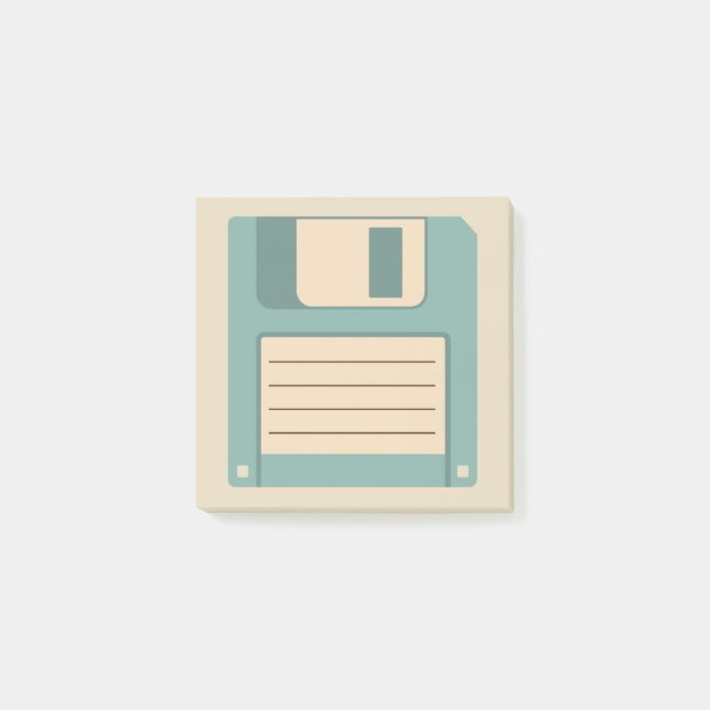 Floppy Disc Illustrated Blue and Tan Post-It Notes (Front)