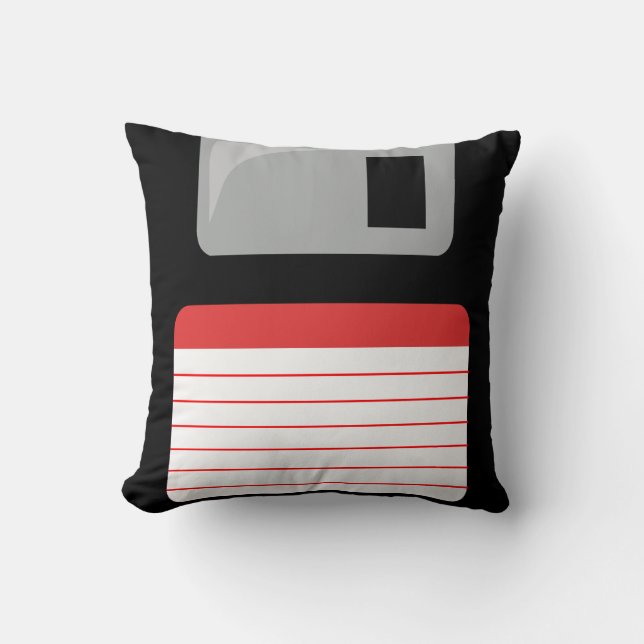 Floppy Disc Pillow - black, silver and red (Front)