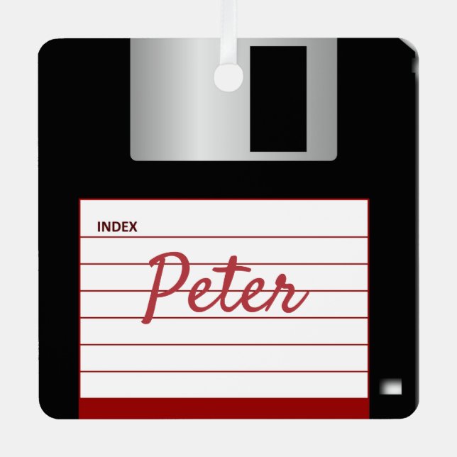 Floppy Disc Retro Computer Metal Square Ornament (Front)
