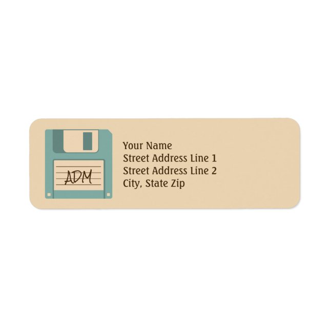 Floppy Disc Retro Style Monogram Return Address Label (Front)
