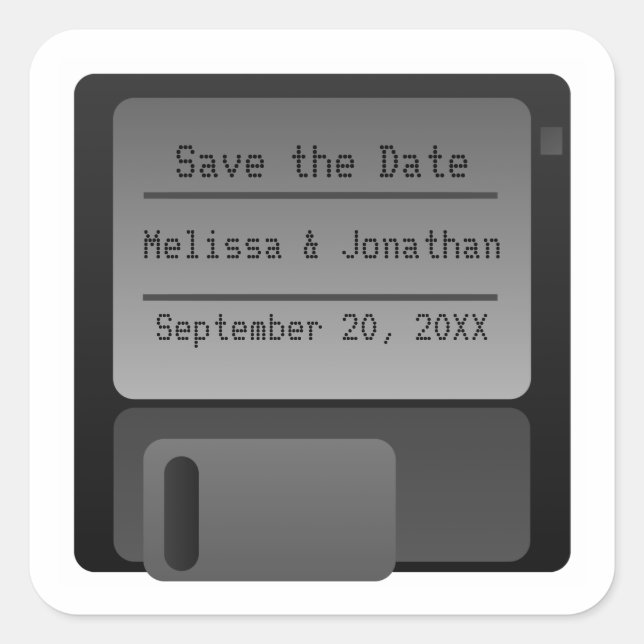 Floppy Disc Save the Date Stickers, Grey Square Sticker (Front)