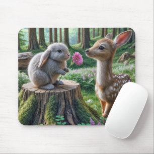 Floppy-eared Rabbit With a Flower and Fawn Mouse Pad