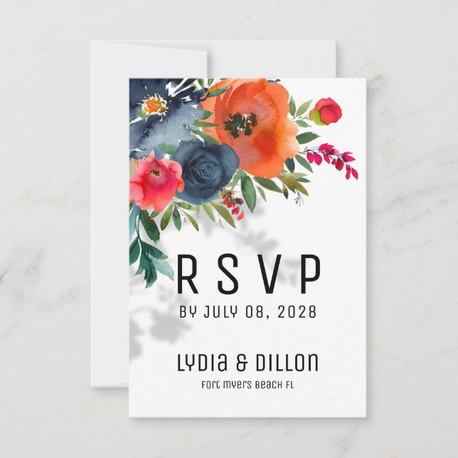 Flor Abundance Wedding RSVP Mail Back Card (Front)