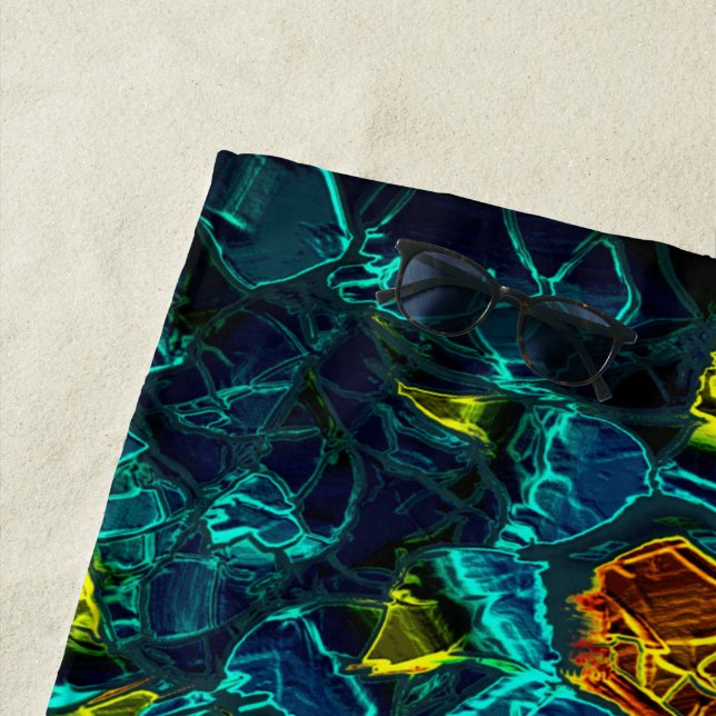 Flor virtual em azul gradiente, estilhaçada beach towel (In Situ)