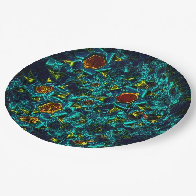 Flor virtual em azul gradiente, estilhaçada paper plate (Angled)