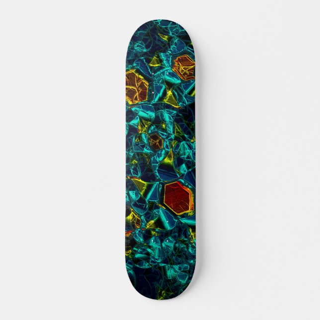Flor virtual em azul gradiente, estilhaçada skateboard (Front)