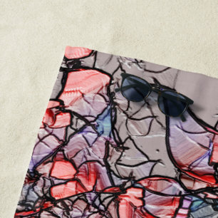 Flor virtual entalhada nas cores azul e salmão beach towel