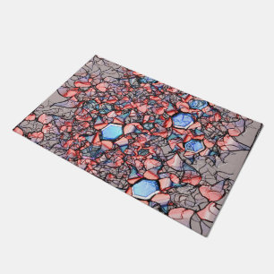 Flor virtual entalhada nas cores azul e salmão doormat