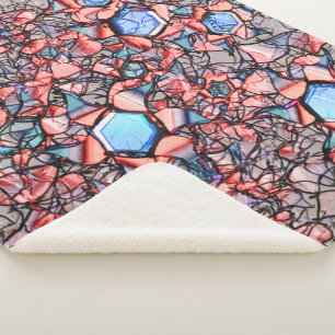 Flor virtual entalhada nas cores azul e salmão sherpa blanket