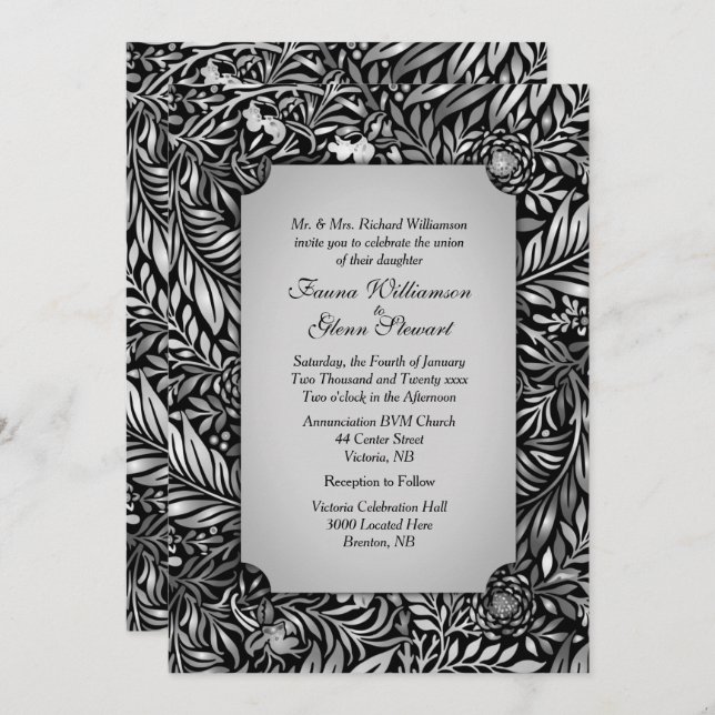 Flora and Fauna Silver Wedding Invitation (Front/Back)