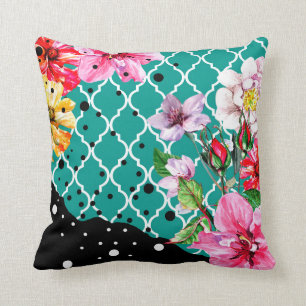 Flora Brazilica   teal pink quatrefoil floral Cushion