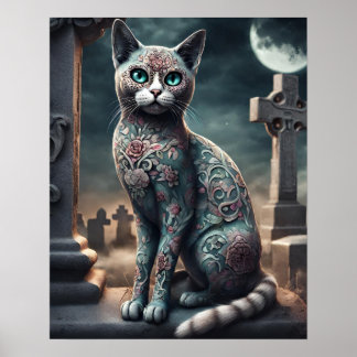 "Flora" Day of the Dead Cat, Dia De Los Muertos  Poster