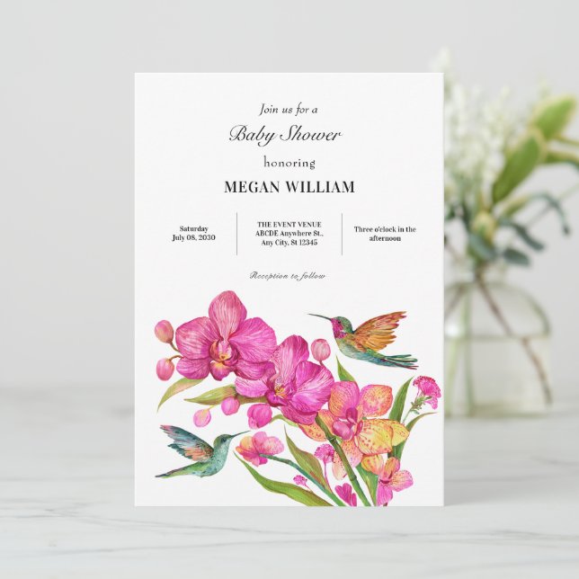 Flora fauna minimalist baby shower invitation (Standing Front)