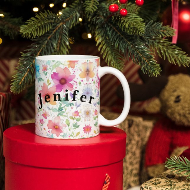 Flora Flowers Watercolor Vector White Coffee Mug (Creator Uploaded)