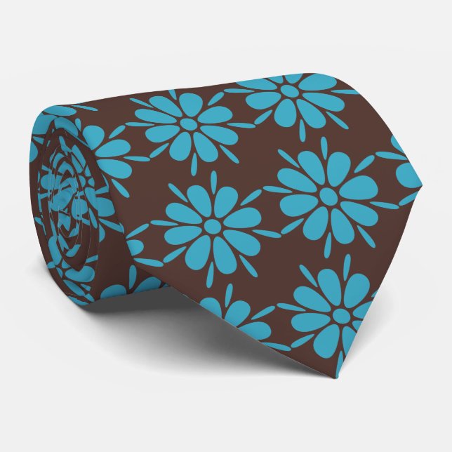 Flora Foulard Flower Brown & Turq Two-sided Tie (Rolled)