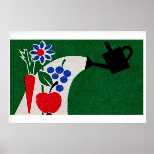 Flora & Fruit Matchbox Art Print, Czechoslovakian Poster (Front)