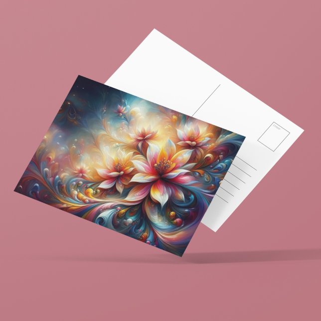 Flora In Colourful Ai Fantasy  Postcard (Immerse in vibrant AI-crafted florals—ideal for art and nature lovers.)
