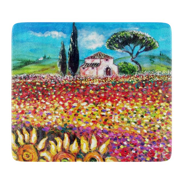 FLORA IN TUSCANY/ Fields ,Poppies and Sunflowers C Cutting Board (Front)