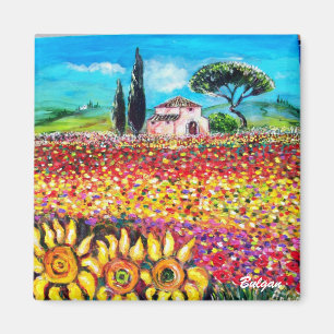 FLORA IN TUSCANY/ Fields ,Poppies and Sunflowers Magnet