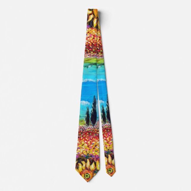 FLORA IN TUSCANY LANDSCAPE Poppies and Sunflowers Tie (Front)