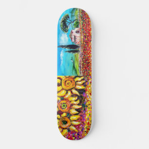 FLORA IN TUSCANY, red green yellow pink Skateboard