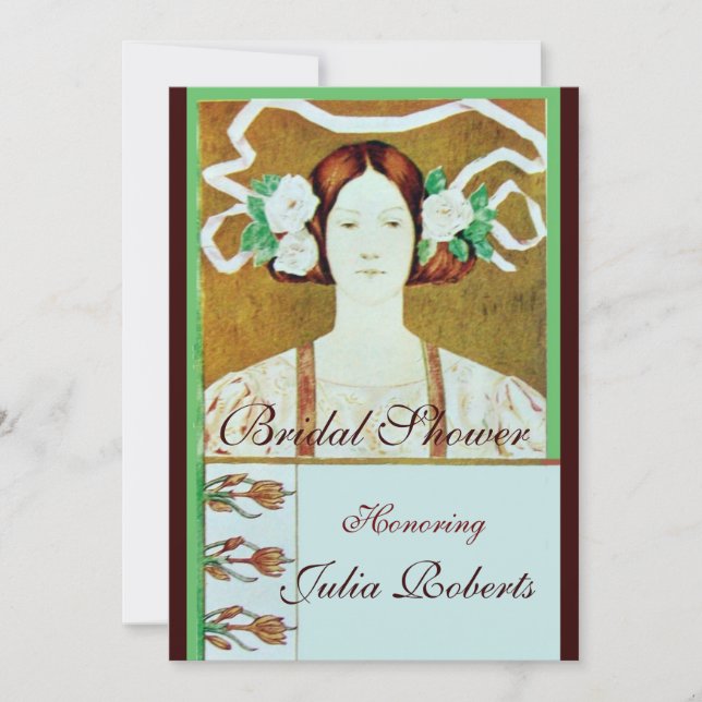 FLORA /LADY WITH WHITE ROSES  BRIDAL SHOWER PARTY INVITATION (Front)