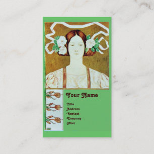 FLORA/LADY WITH WHITE ROSES MONOGRAM BUSINESS CARD