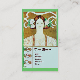 FLORA/LADY WITH WHITE ROSES MONOGRAM BUSINESS CARD