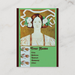 FLORA/LADY WITH WHITE ROSES MONOGRAM BUSINESS CARD