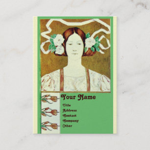 FLORA/LADY WITH WHITE ROSES MONOGRAM Pearl Business Card