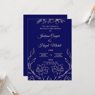 Flora Navy Blue Wedding invitation