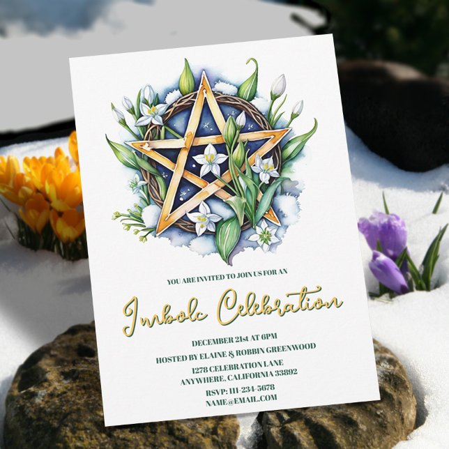 Flora Pentacle Snow & Flowers Wiccan Imbolc Party Invitation (Flora Pentacle Snow & Flowers Wiccan Imbolc Party Invitation)