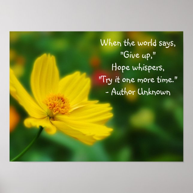 Flora Photo of Yellow Flower with Quote Poster (Front)