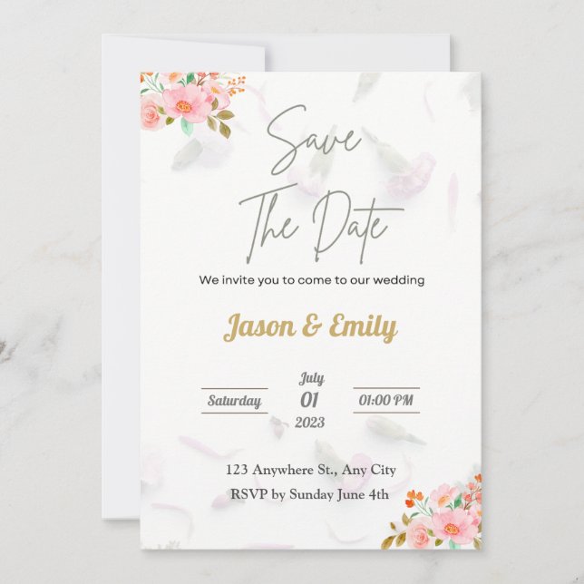 Flora Pink Wedding Invitation - Save the date (Front)