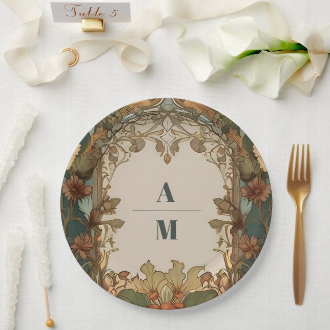 Flora Vintage Art Nouveau Wedding  Paper Plate (Wedding)