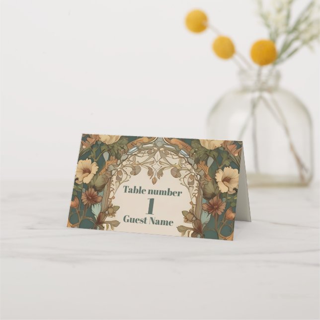 Flora Vintage Art Nouveau Wedding Place Card (Front)