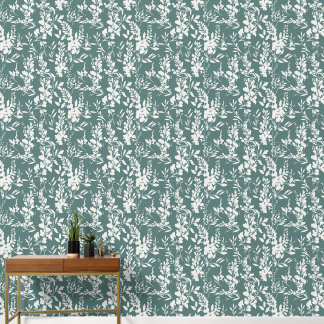 Flora wallpaper in teal and white