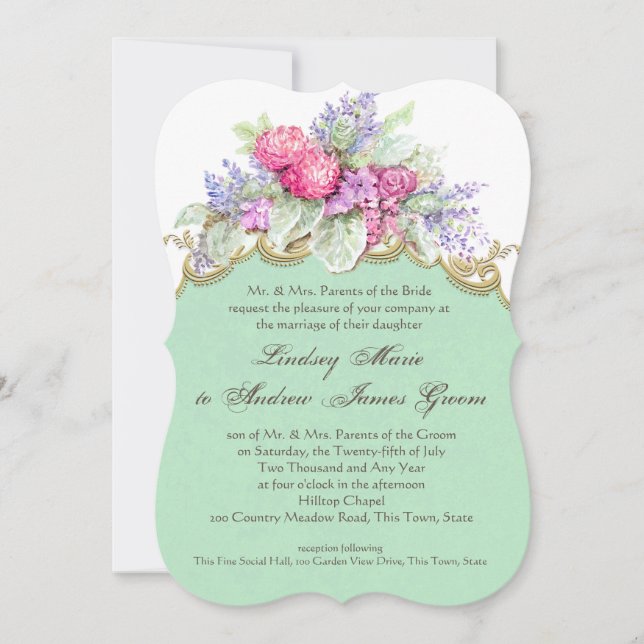 Flora Watercolor Bouquet Wedding Invitation (Front)
