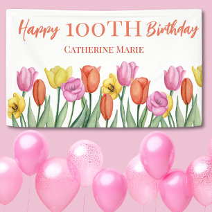 Floral 100th Birthday Banner